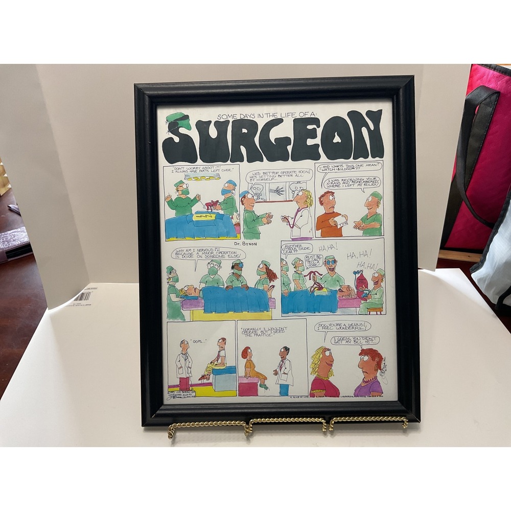 Vintage 1993 Jim Beran Surgeon‎ Comic Art Framed Print Medical Humor Gift 12x15